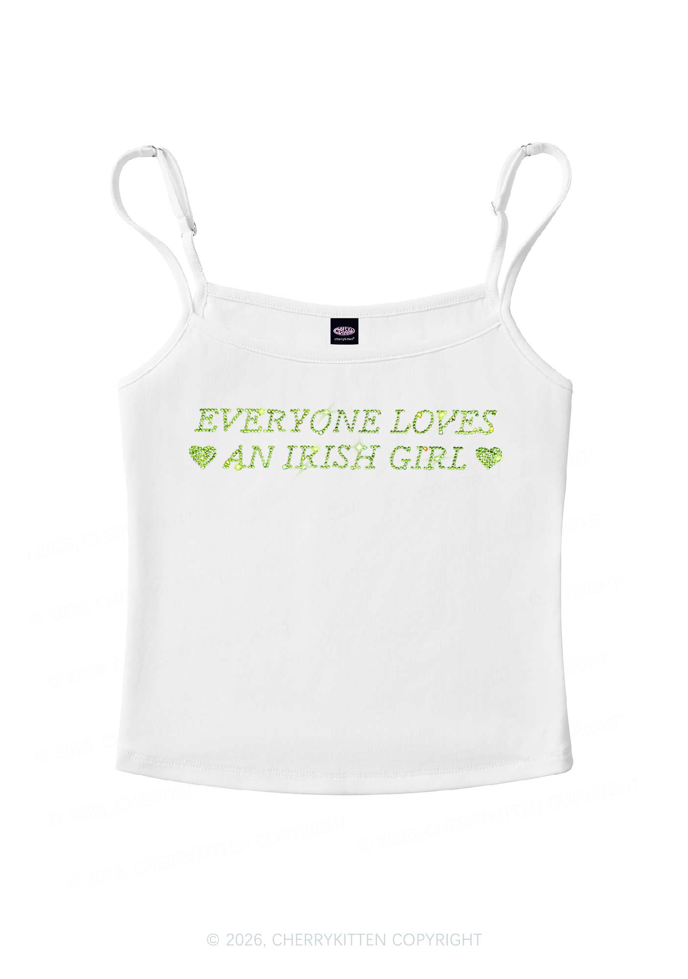 Rhinestone Everyone Loves Irish Girl St Patricks Y2K Spaghetti Strap Cami Cherrykitten