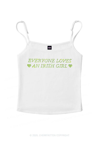 Rhinestone Everyone Loves Irish Girl St Patricks Y2K Spaghetti Strap Cami Cherrykitten