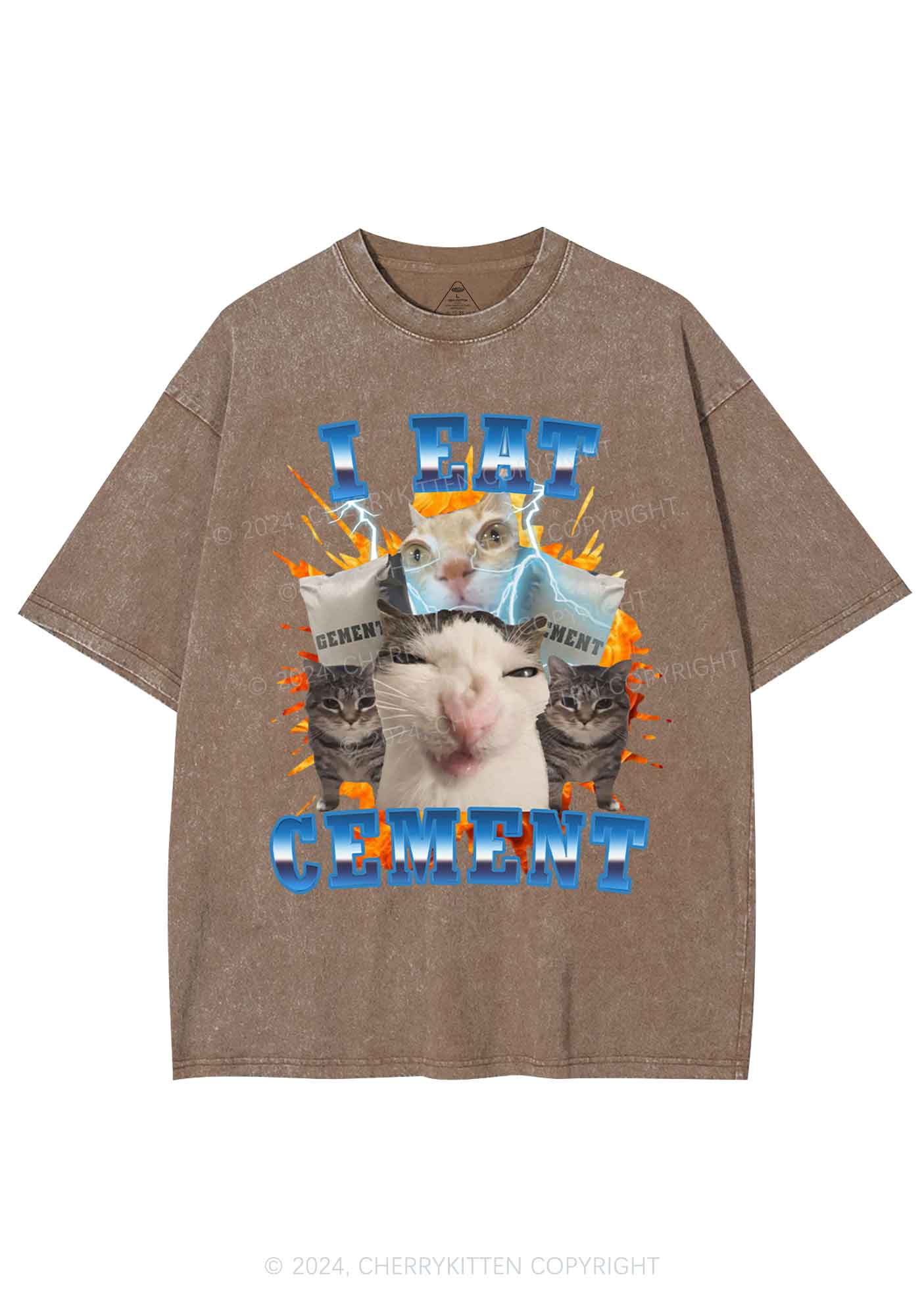 I Eat Cement Funny Cat Y2K Washed Tee Cherrykitten