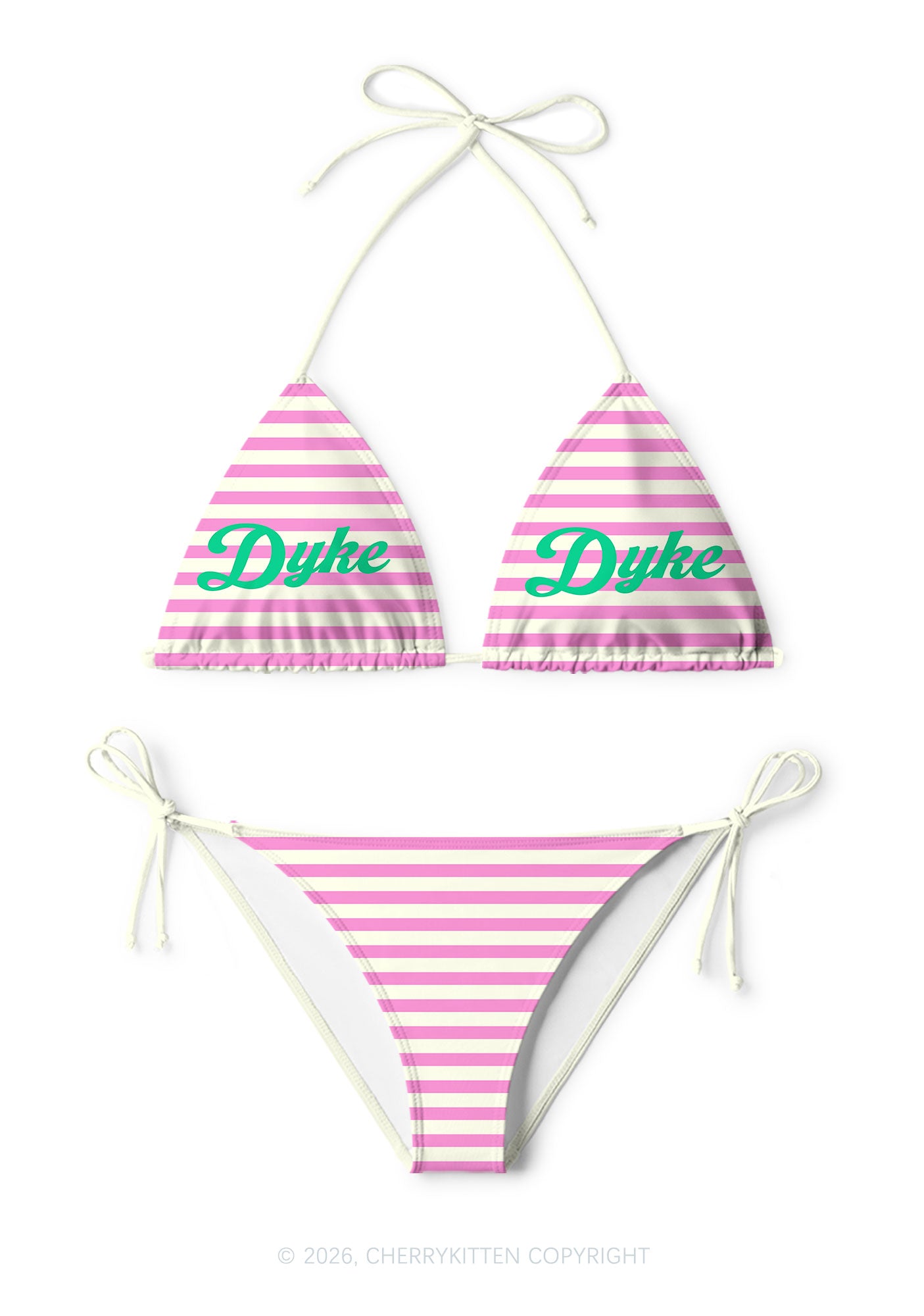 Pink Stripes Dyke Pride Y2K Print Bikini Set Cherrykitten