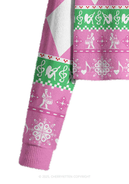 Dibs On The Drummer Y2K Christmas Crop Knit Sweatshirt Cherrykitten