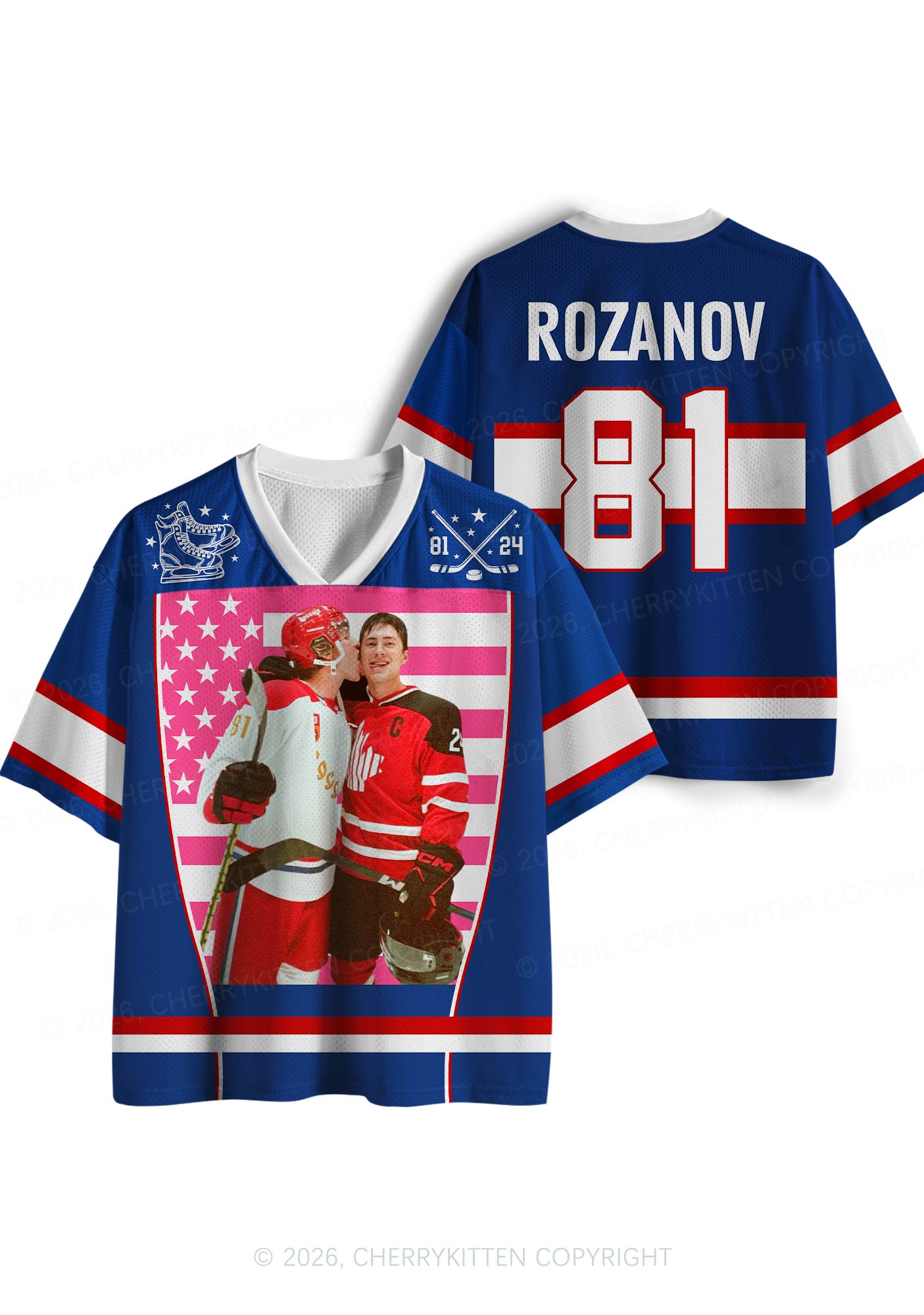 Retro Blue Kissing HR Y2K Sport Jersey Shirts Cherrykitten