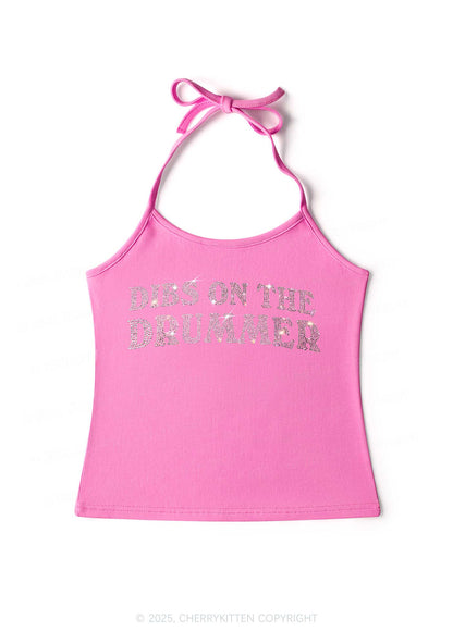 Rhinestone Dibs On The Drummer Y2K Halter Neck Cami Cherrykitten