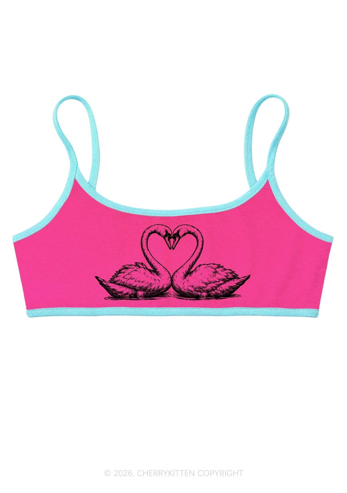 Pink Swans Heart Y2K Super Crop Cami Cherrykitten