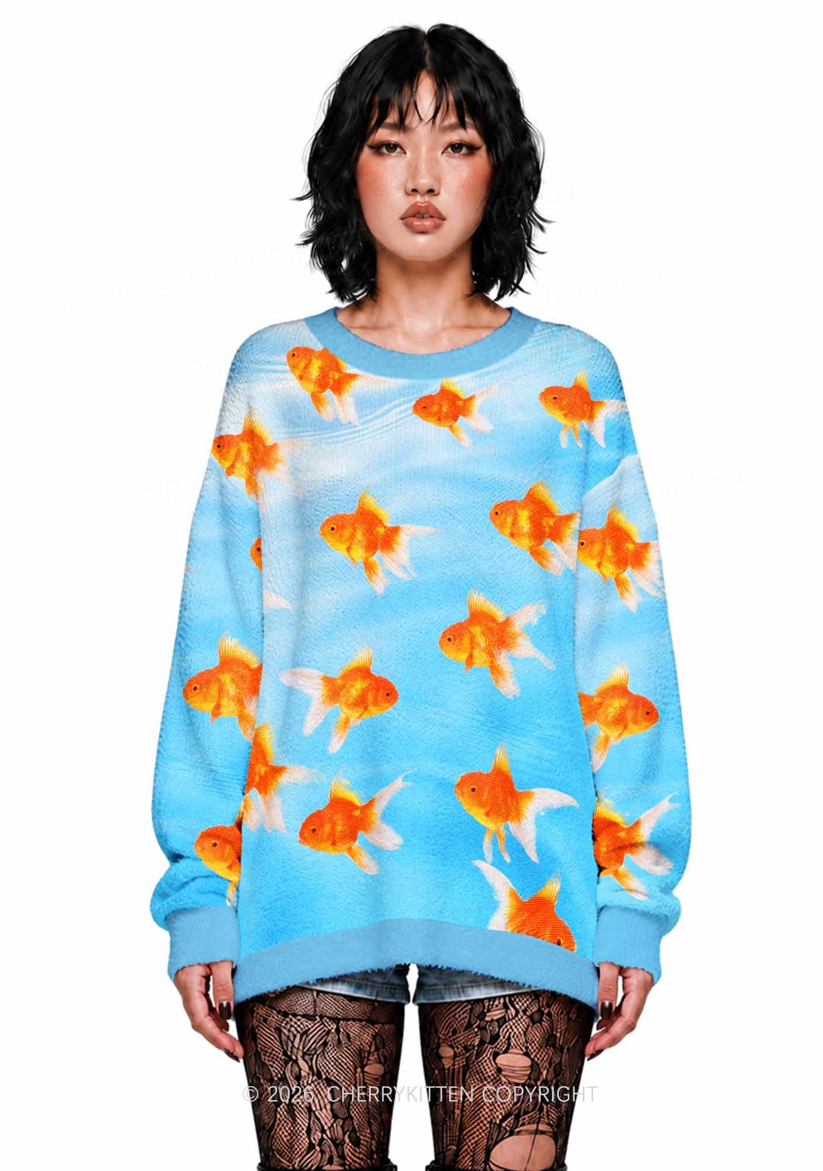 Goldfish Y2K Knit Sweatshirt Cherrykitten