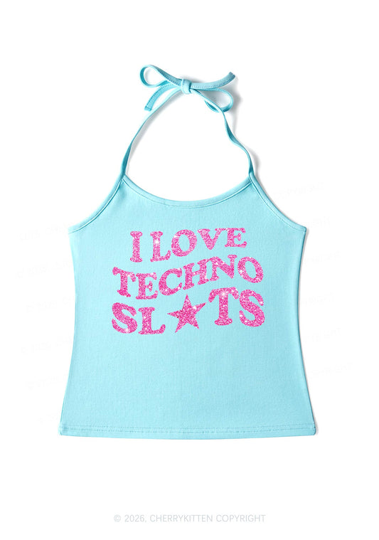 Glitter I Love Techno Slxts Y2K Halter Neck Cami Cherrykitten
