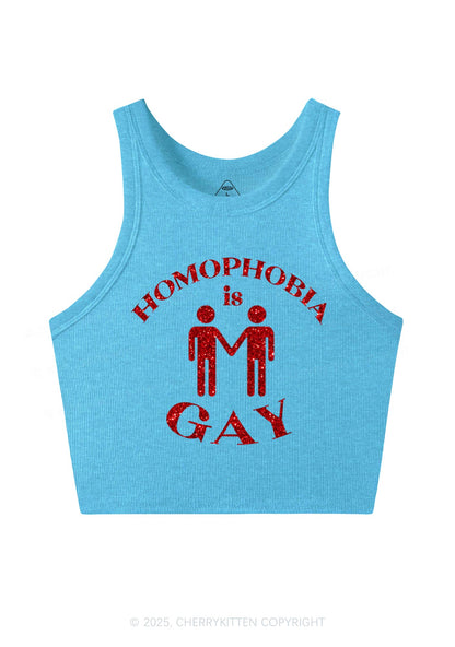 Glitter Homophobia Is Gay Pride Y2K Crop Tank Top Cherrykitten