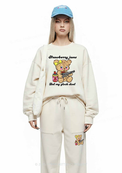 Strawberry Jams Bear Y2K Fleece Sweatshirts Set Cherrykitten