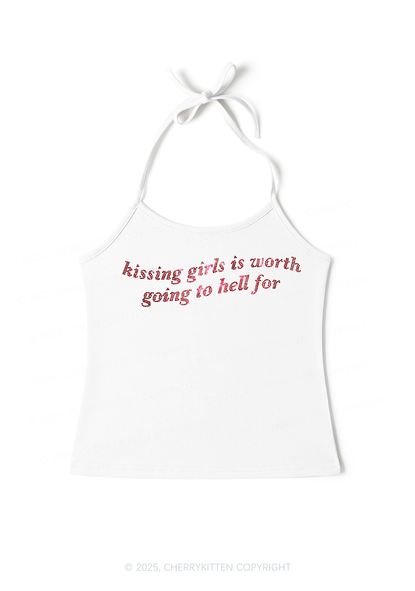 Rhinestone Kissing Girls is Worth Pride Y2K Halter Neck Cami Cherrykitten