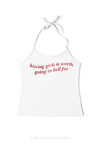 Rhinestone Kissing Girls is Worth Pride Y2K Halter Neck Cami Cherrykitten