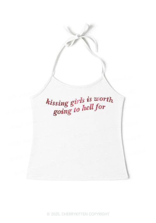 Rhinestone Kissing Girls is Worth Pride Y2K Halter Neck Cami Cherrykitten