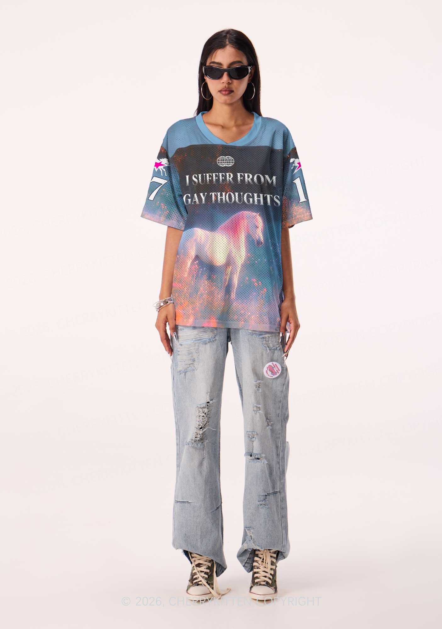 Pink Hair Horse Suffer From Gay Thoughts Pride Y2K Sport Jersey Shirts Cherrykitten