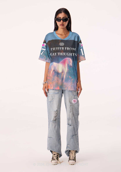 Pink Hair Horse Suffer From Gay Thoughts Pride Y2K Sport Jersey Shirts Cherrykitten