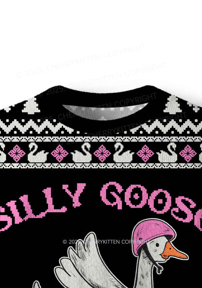 Silly Goose On the Loose Y2K Christmas Knit Sweatshirt Cherrykitten