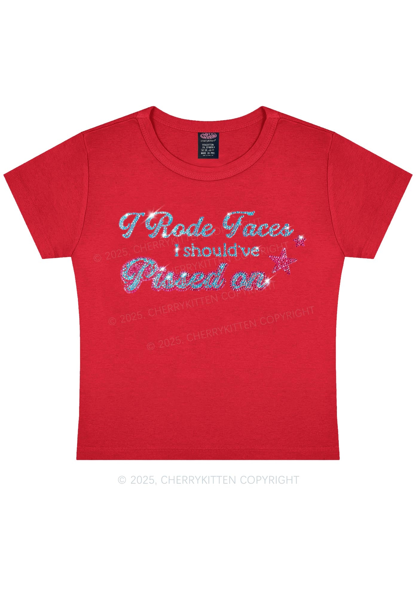 Rhinestone I Rode Faces Y2K Baby Tee Cherrykitten