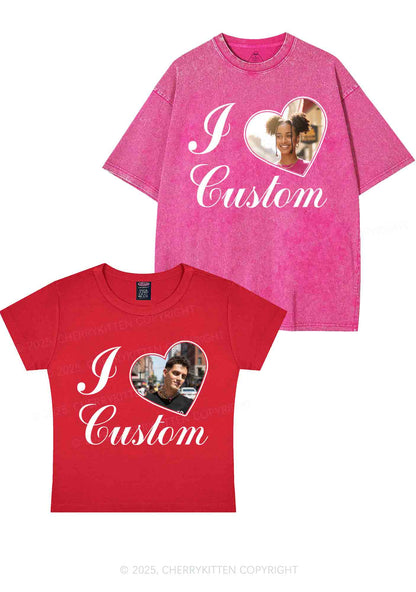 I Love Custom Heart Photo Y2K Valentine's Day Couple Shirt Cherrykitten