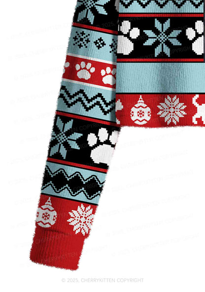 The Cat Lady Y2K Christmas Crop Knit Sweatshirt Cherrykitten