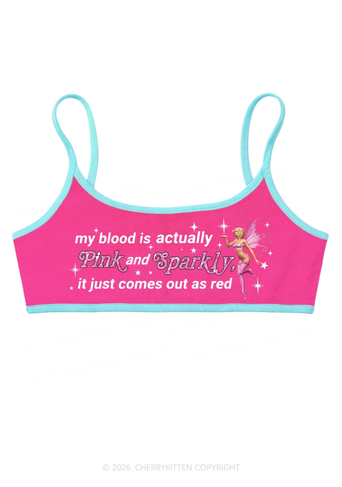 My Blood Is Pink And Sparkly Y2K Super Crop Cami Cherrykitten