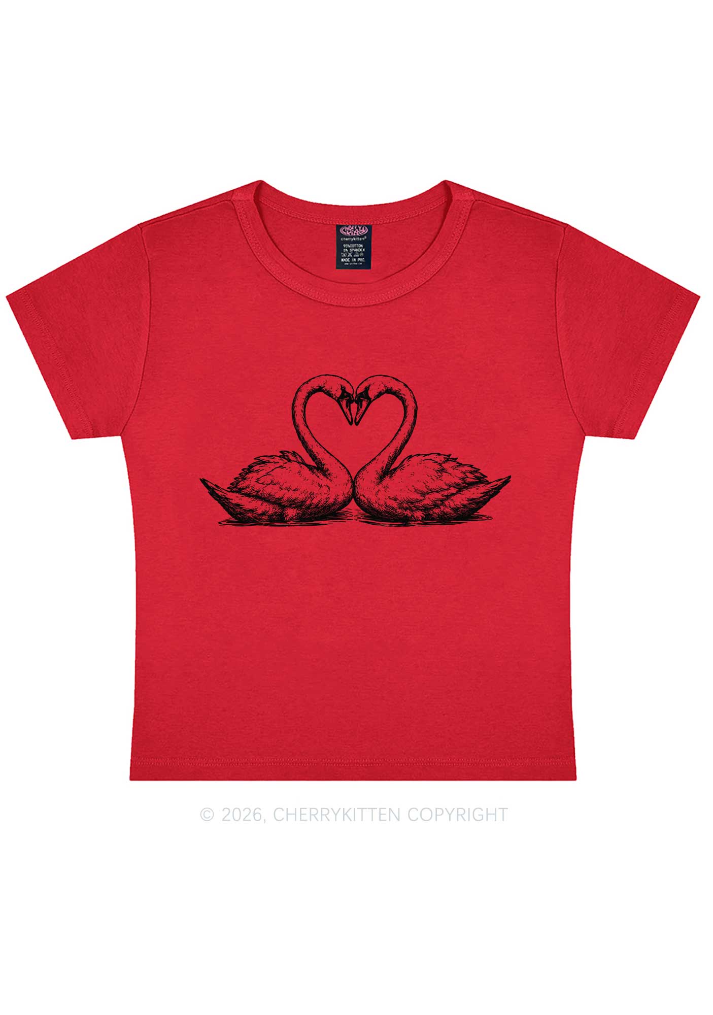 Pink Swans Heart Y2K Baby Tee Cherrykitten