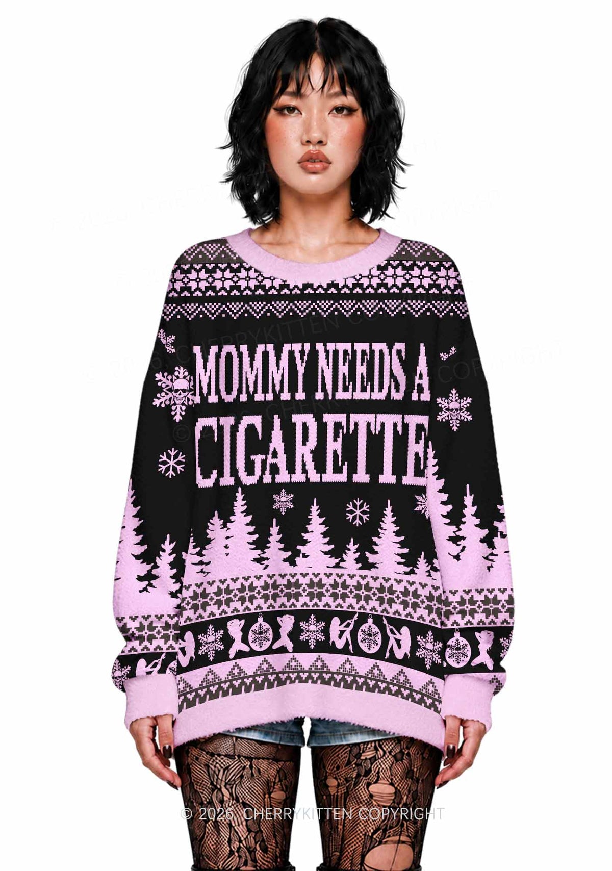 Mommy Needs A Cigarette Y2K Knit Sweatshirt Cherrykitten