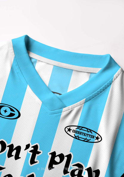 Skyblue Dont Play Techno Y2K Crop Football Jersey Shirts Cherrykitten