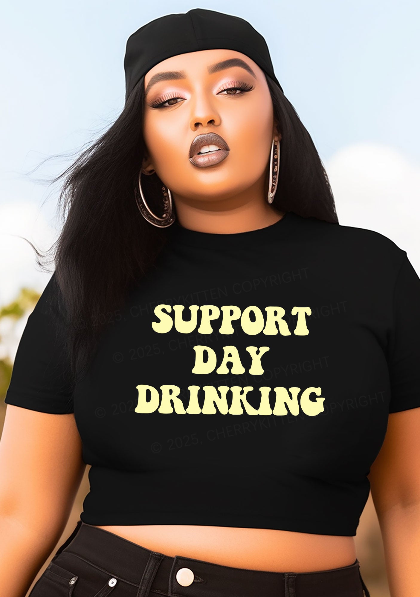 Curvy Support Day Drinking Y2K Baby Tee Cherrykitten