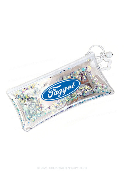 Faggot Pride Y2K Quicksand Transparent Pencil Pouch Cherrykitten