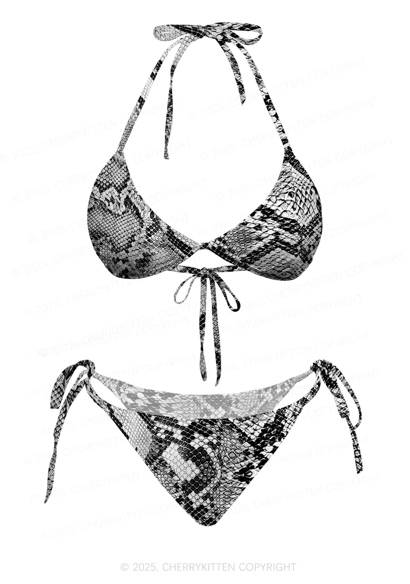 Black Snake Skin Pattern Y2K Print Bikini Set Cherrykitten