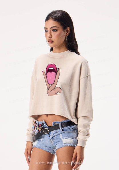 Lesbian Kissing Pride Y2K Crop Washed Sweatshirts Cherrykitten