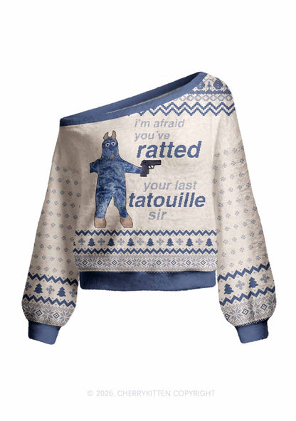 Ratted Last Tatouille Y2K Off Shoulder Knit Sweatshirt Cherrykitten