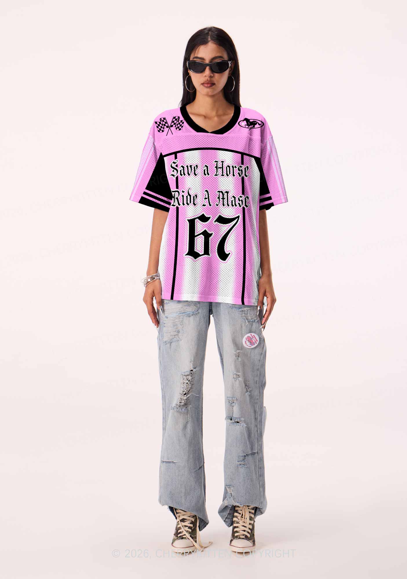 Pink Save Horse Ride Masc Pride Y2K Sport Jersey Shirts Cherrykitten