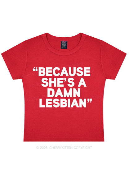 She's A Damn Lesbian Y2K Baby Tee Cherrykitten