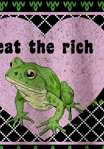 Eat The Rich Frog Y2K Christmas Knit Sweatshirt Cherrykitten