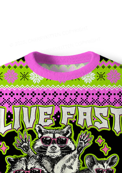 Live Fast Eat Trash Y2K Christmas Knit Sweatshirt Cherrykitten