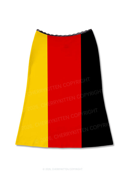 Black Red Yellow Stripe Y2K Print Midi Skirt Cherrykitten