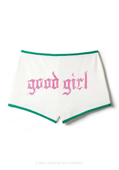 Rhinestone Good Girl Y2K Booty Shorts Cherrykitten