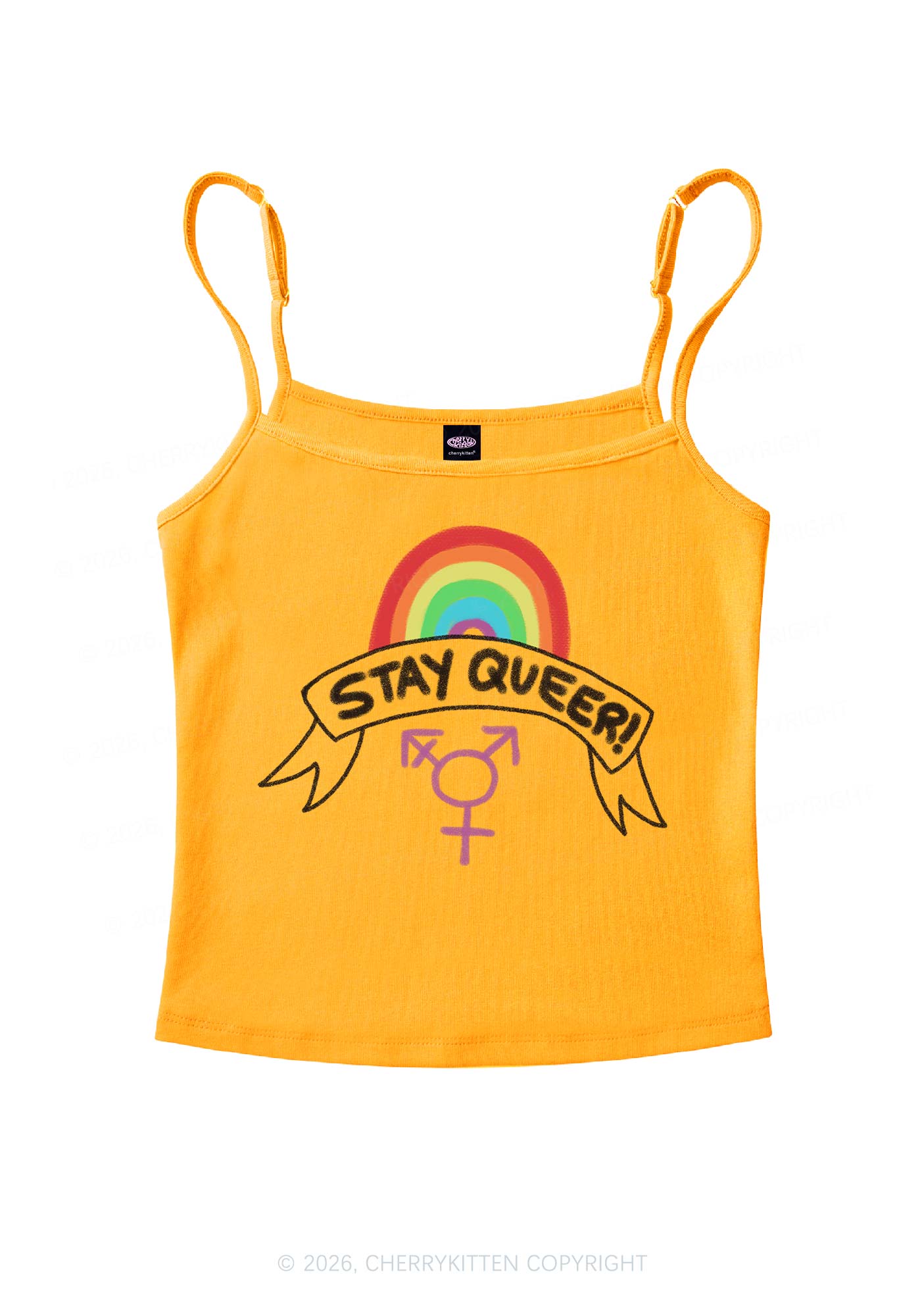 Stay Queer Pride Y2K Spaghetti Strap Cami Cherrykitten