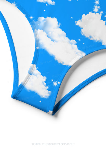 Blue Sky Alpha Male Unicorn Y2K Print Bikini Set Cherrykitten