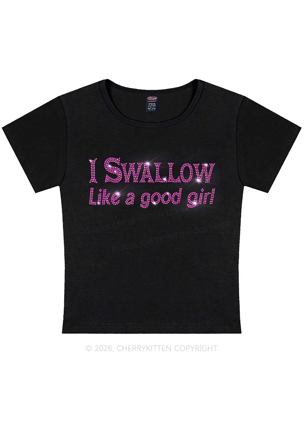 Rhinestone Swallow Like Good Girl Y2K Baby Tee Cherrykitten