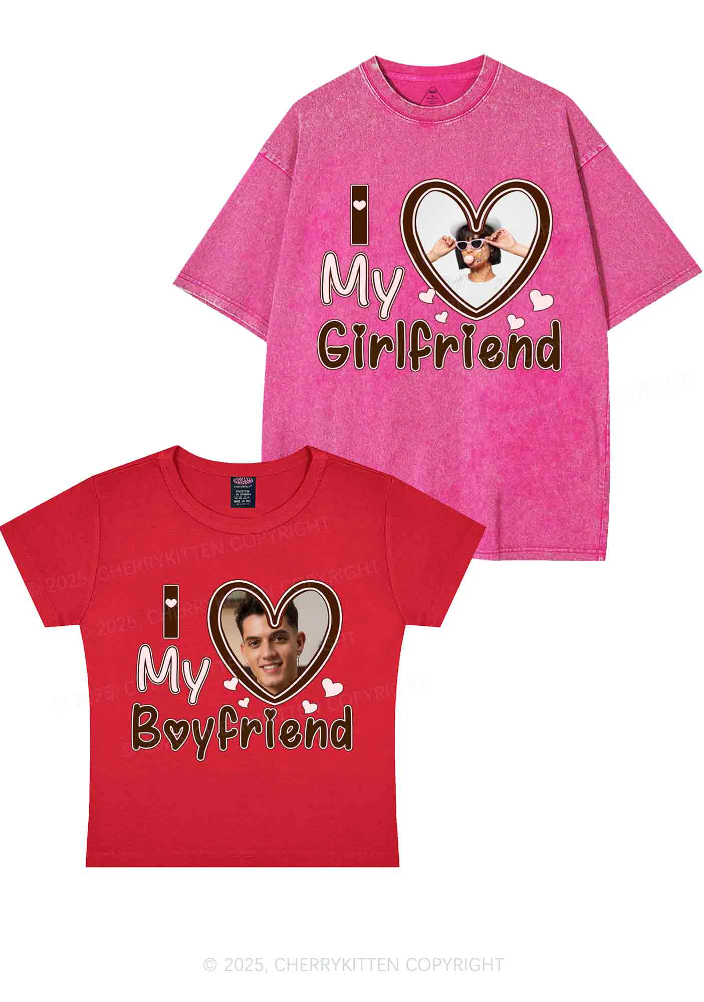 Custom BF GF Brown Heart Y2K Valentine's Day Couple Shirt Cherrykitten