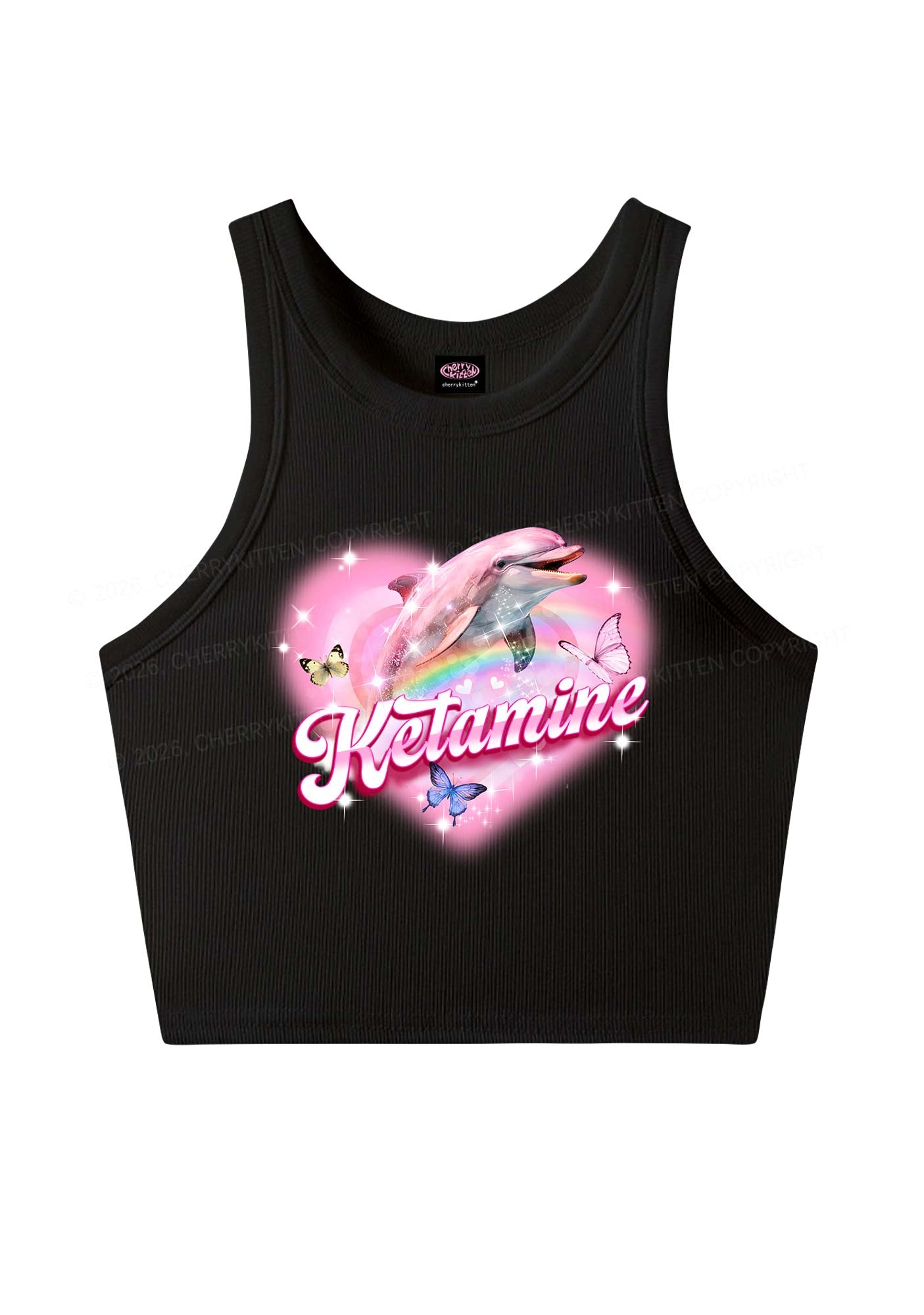 Pink K Dolphin Y2K Crop Tank Top Cherrykitten