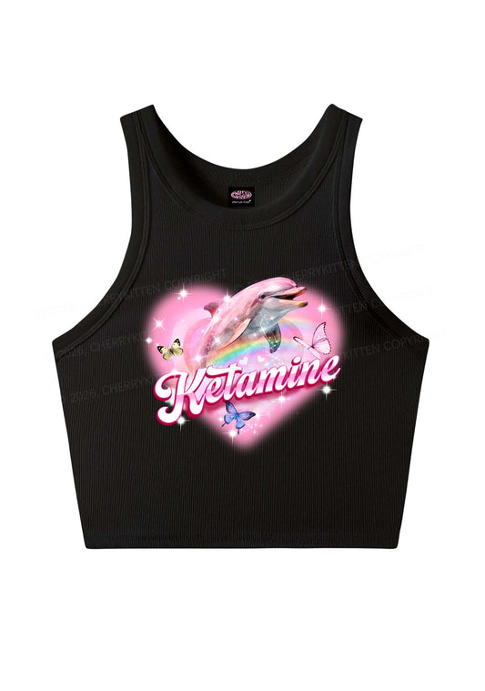 Pink K Dolphin Y2K Crop Tank Top Cherrykitten