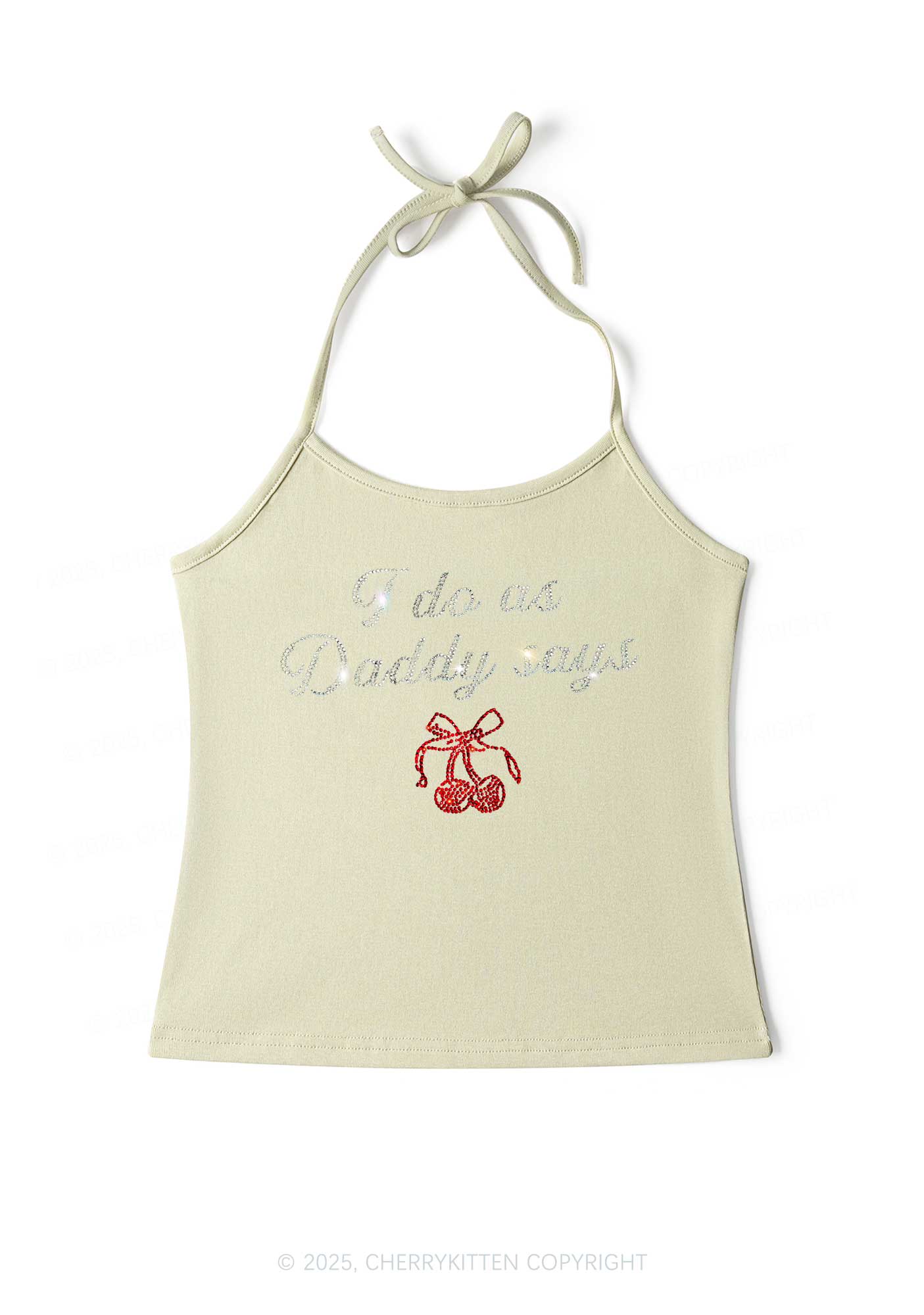 Rhinestone I Do As Daddy Says Y2K Halter Neck Cami Cherrykitten