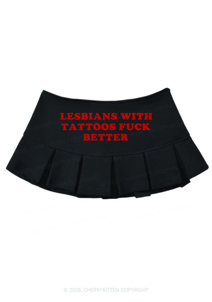 Lesbians With Tattoos Pride Y2K Mini Pleated Skirts Cherrykitten