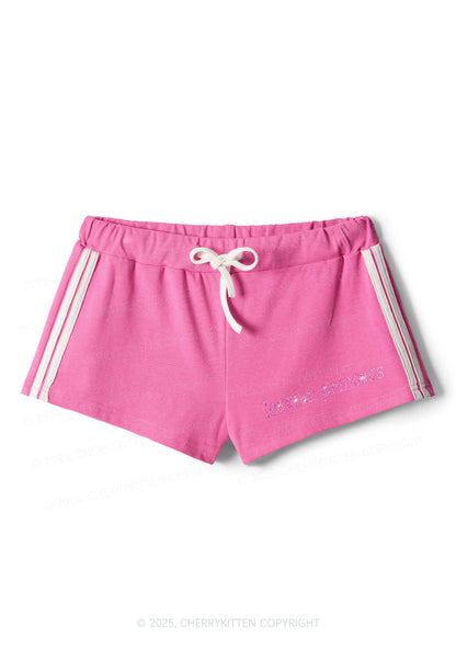 Rhinestone Pink Lesbian Princess Y2K Drawstring Mini Shorts Cherrykitten