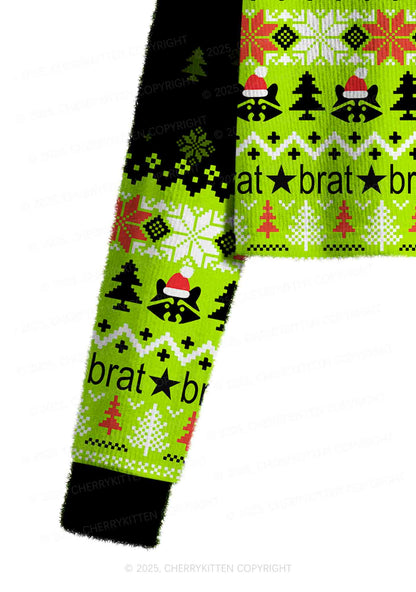 Merry Bratmas Y2K Christmas Crop Knit Sweatshirt Cherrykitten