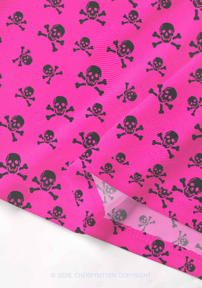 Hot Pink Skulls Y2K Mesh Muscle Tank Cherrykitten