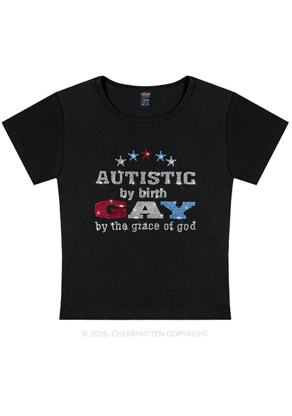 Rhinestone Autistic Gay Pride Y2K Baby Tee Cherrykitten