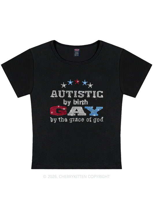 Rhinestone Autistic Gay Pride Y2K Baby Tee Cherrykitten