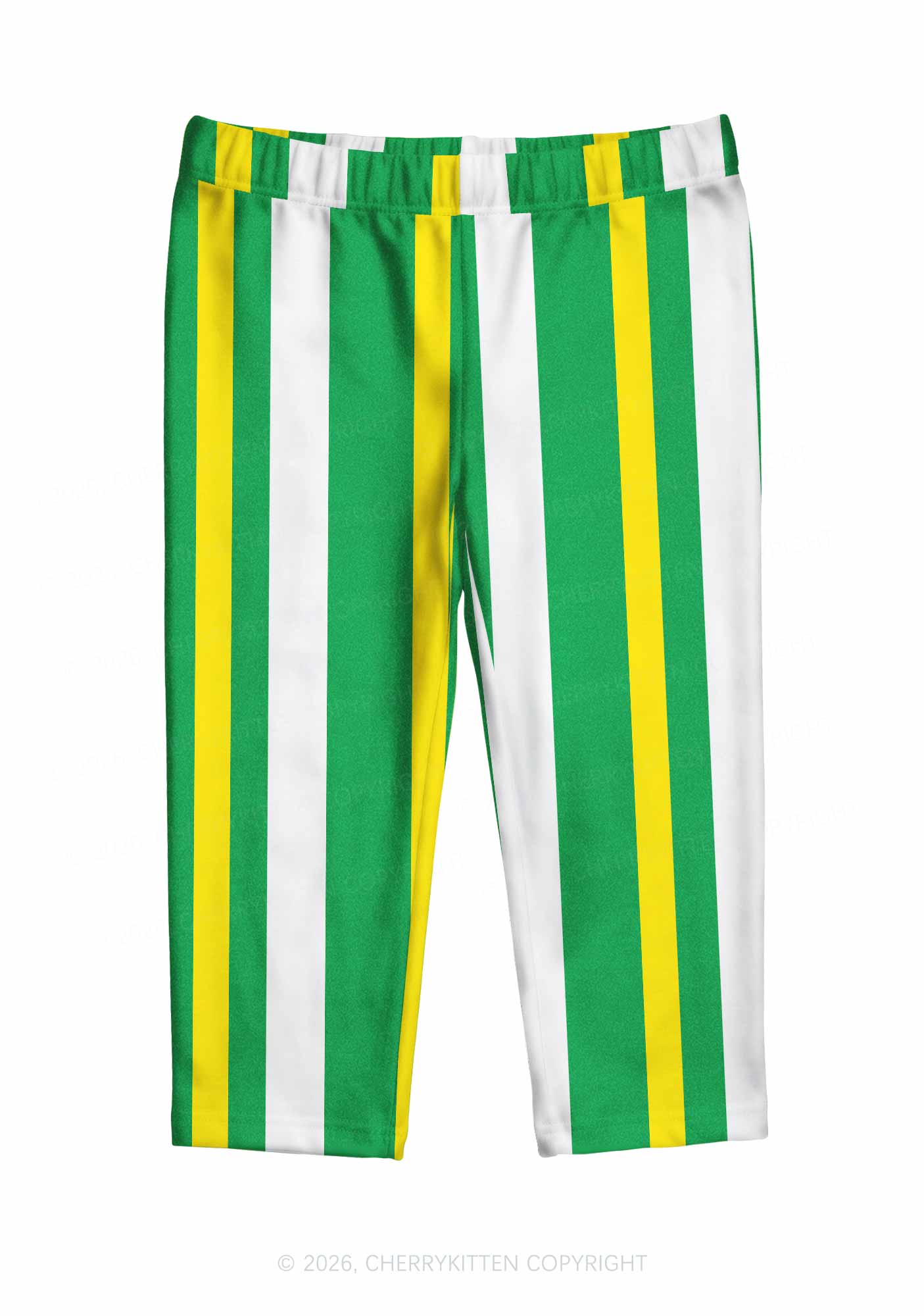 Yellow Green White Stripes Y2K Print Capri Pants Cherrykitten